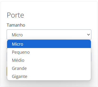 Definição de acréscimos por Porte